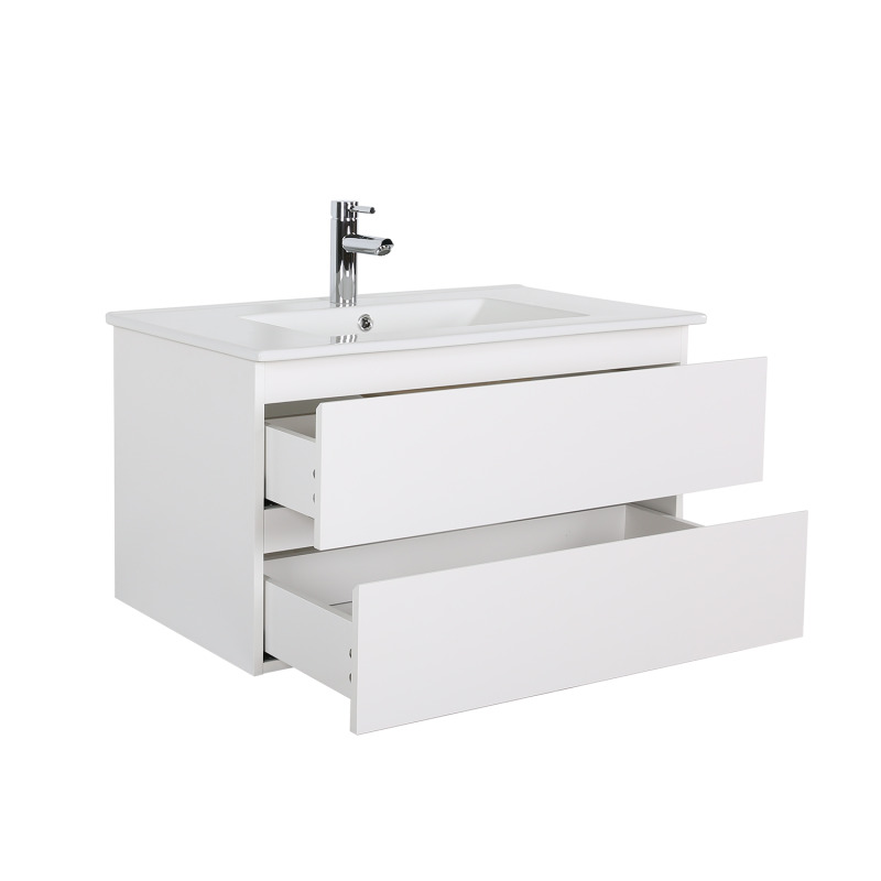 Ensemble meuble simple vasque décor chêne  80cm + vasque + robinet + miroir