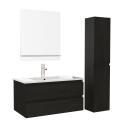 Ensemble meuble simple vasque 80cm décor chêne + vasque + robinet + miroir + colonne