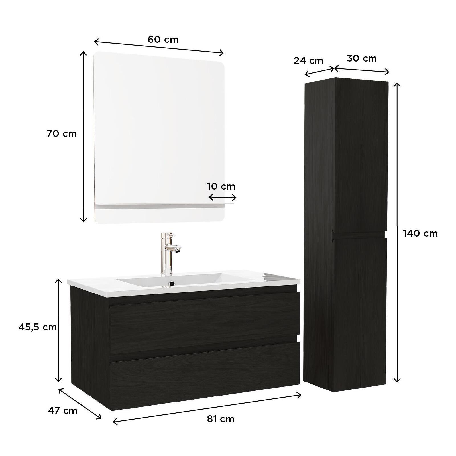 Ensemble meuble simple vasque 80cm décor chêne + vasque + robinet + miroir + colonne