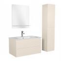 Ensemble meuble simple vasque 80cm décor chêne + vasque + robinet + miroir + colonne