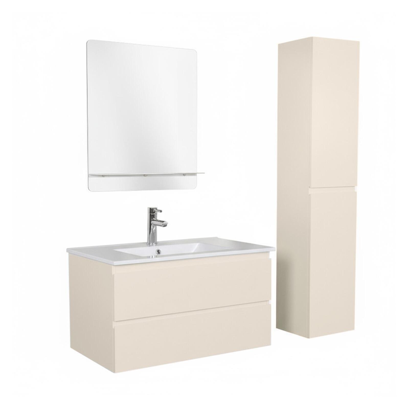 Ensemble meuble simple vasque 80cm décor chêne + vasque + robinet + miroir + colonne