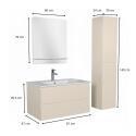 Ensemble meuble simple vasque 80cm décor chêne + vasque + robinet + miroir + colonne