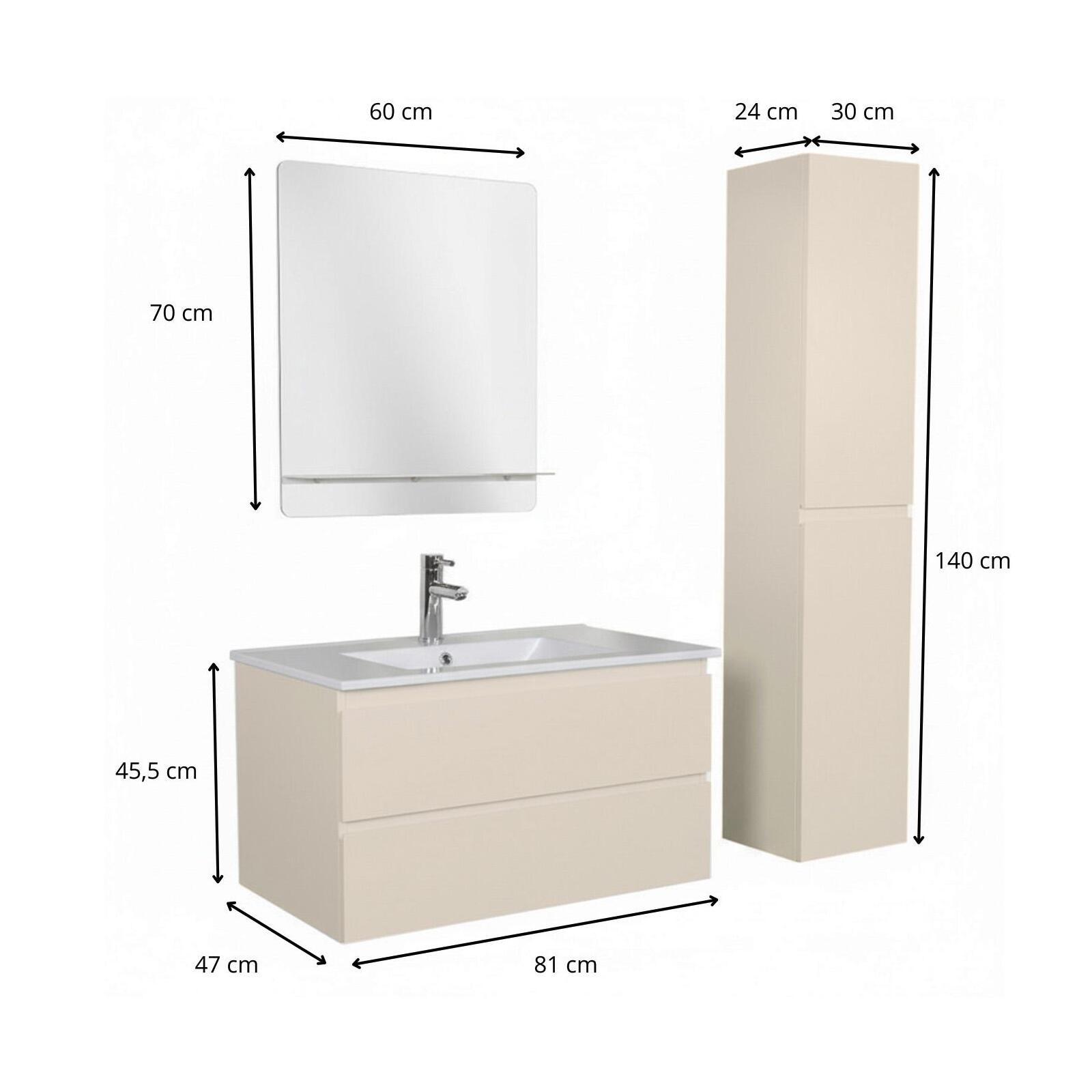 Ensemble meuble simple vasque 80cm décor chêne + vasque + robinet + miroir + colonne