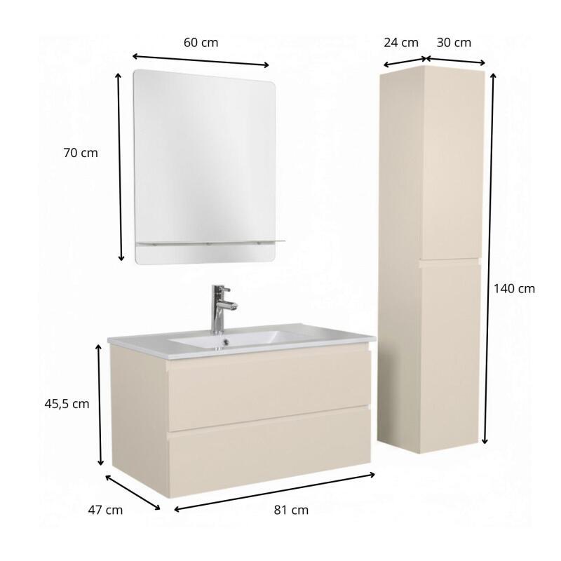 Ensemble meuble simple vasque 80cm décor chêne + vasque + robinet + miroir + colonne