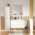 Ensemble meuble simple vasque 80cm décor chêne + vasque + robinet + miroir + colonne