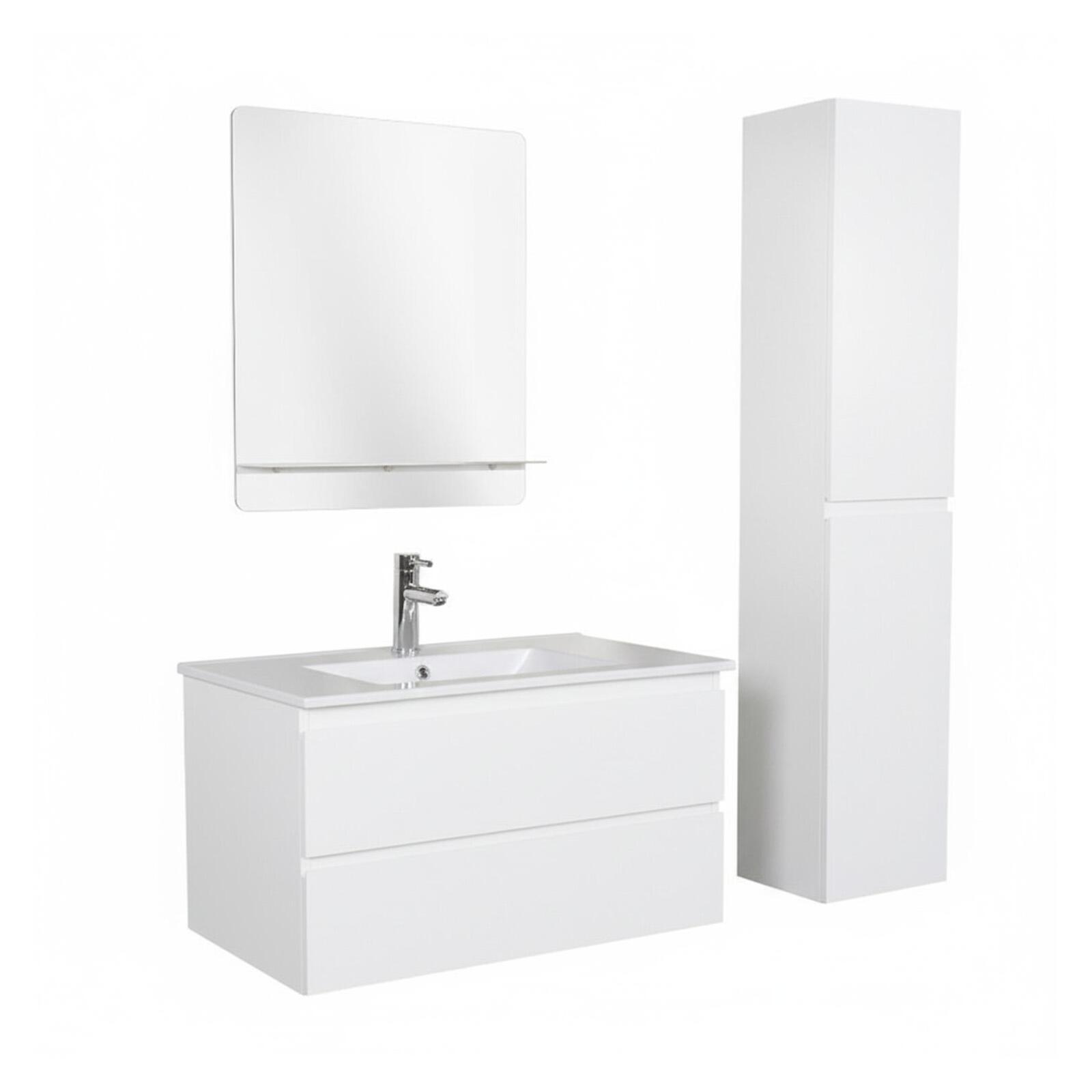 Ensemble meuble simple vasque 80cm décor chêne + vasque + robinet + miroir + colonne