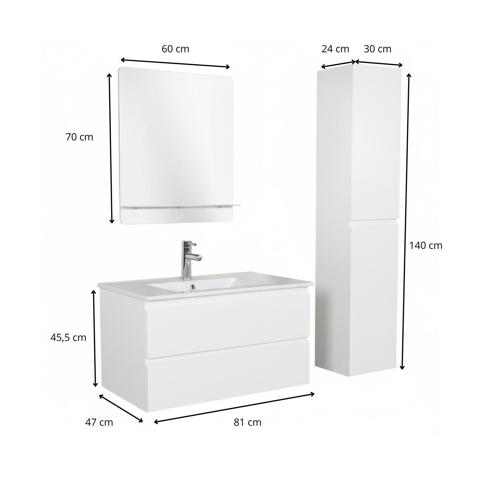 Ensemble meuble simple vasque 80cm décor chêne + vasque + robinet + miroir + colonne