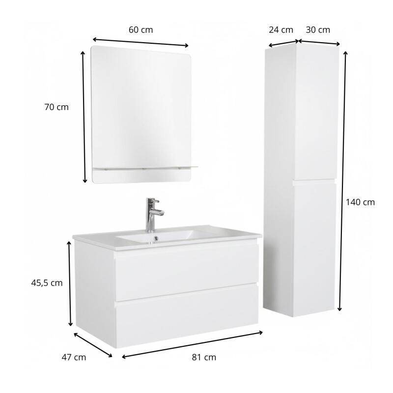 Ensemble meuble simple vasque 80cm décor chêne + vasque + robinet + miroir + colonne