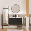 Ensemble meuble simple vasque décor chêne  80cm + vasque + miroir + robinet