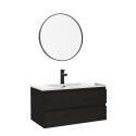 Ensemble meuble simple vasque décor chêne  80cm + vasque + miroir + robinet