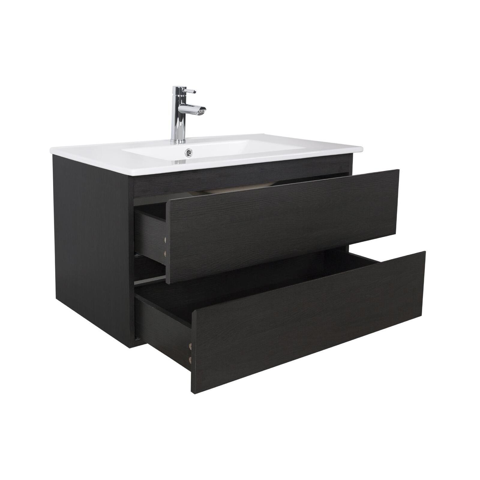 Ensemble meuble simple vasque décor chêne  80cm + vasque + miroir + robinet