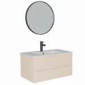 Ensemble meuble simple vasque décor chêne  80cm + vasque + miroir + robinet