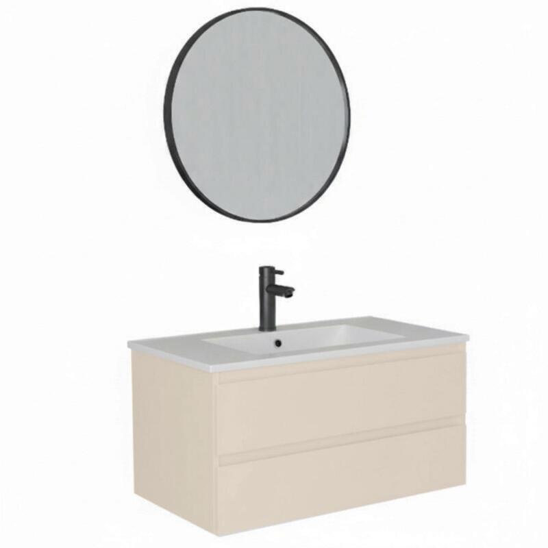 Ensemble meuble simple vasque décor chêne  80cm + vasque + miroir + robinet