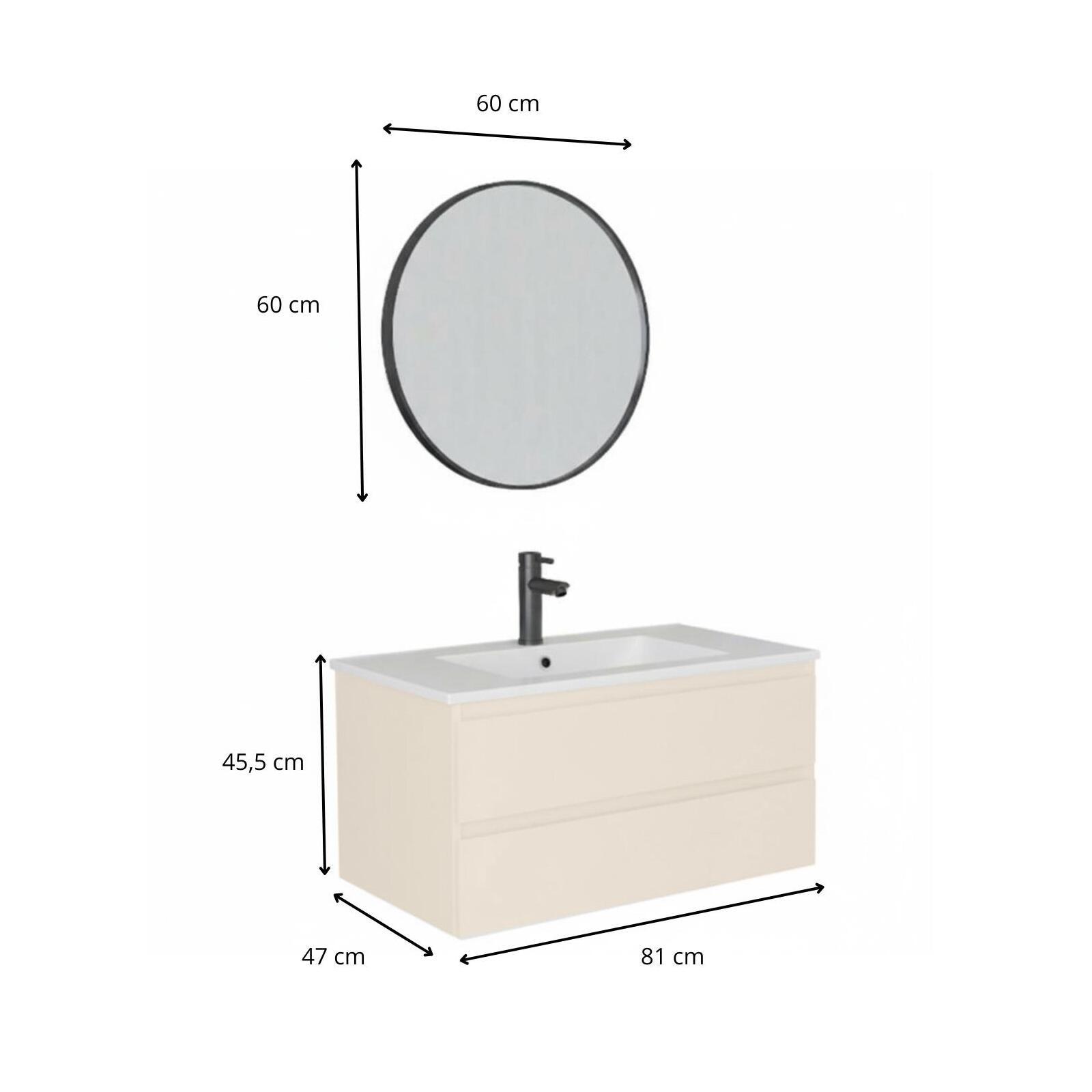 Ensemble meuble simple vasque décor chêne  80cm + vasque + miroir + robinet