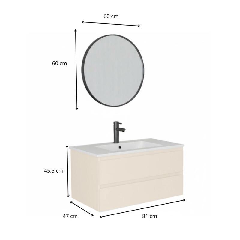 Ensemble meuble simple vasque décor chêne  80cm + vasque + miroir + robinet