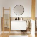 Ensemble meuble simple vasque décor chêne  80cm + vasque + miroir + robinet