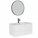 Ensemble meuble simple vasque décor chêne  80cm + vasque + miroir + robinet