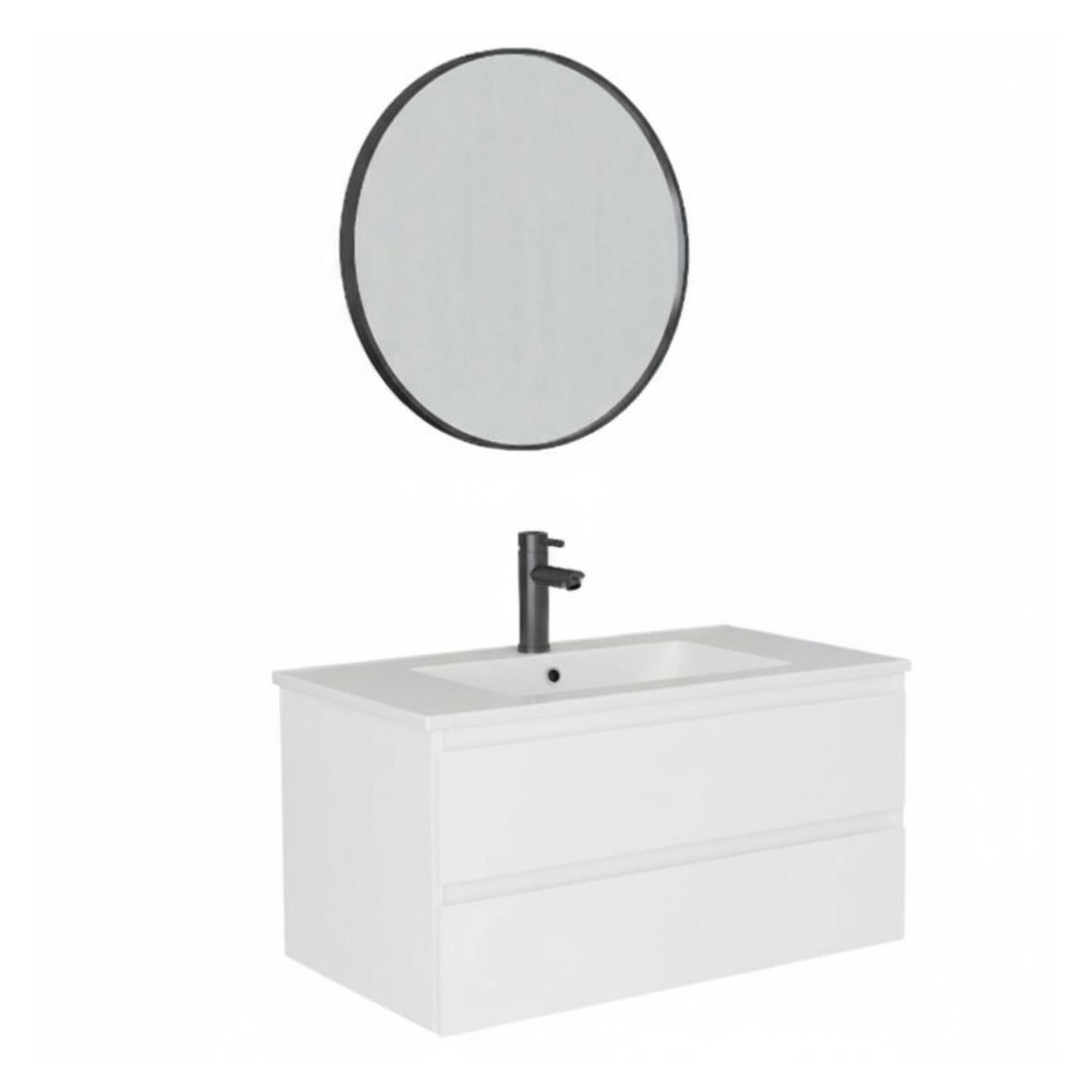 Ensemble meuble simple vasque décor chêne  80cm + vasque + miroir + robinet