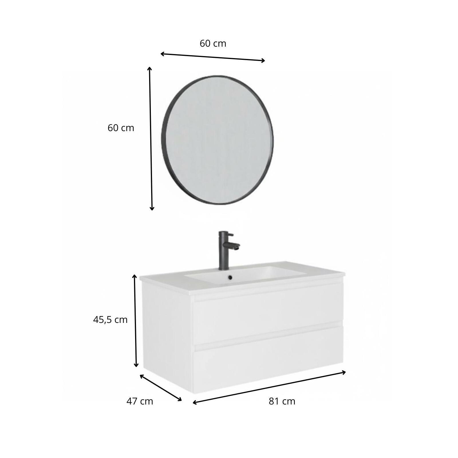 Ensemble meuble simple vasque décor chêne  80cm + vasque + miroir + robinet