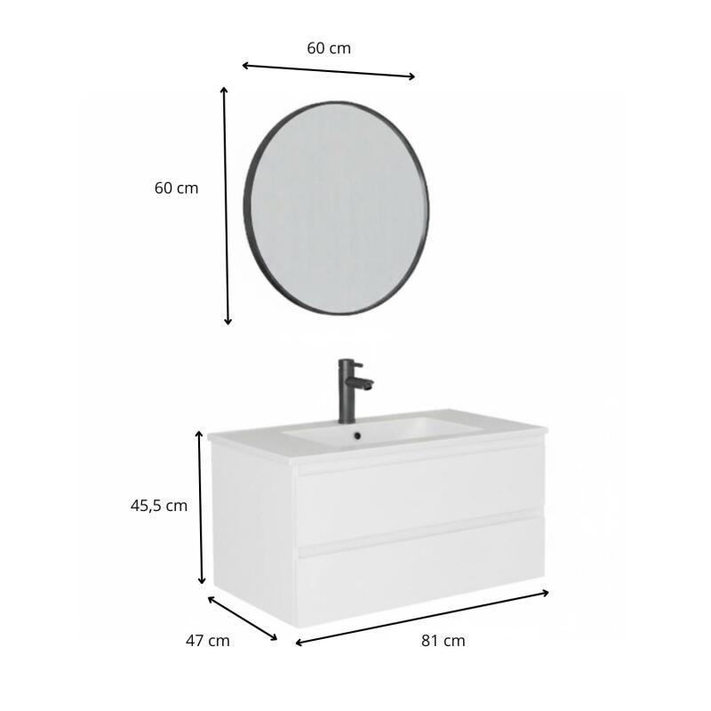 Ensemble meuble simple vasque décor chêne  80cm + vasque + miroir + robinet
