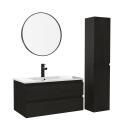 Ensemble meuble simple vasque décor chêne  80cm + vasque + robinet + miroir + colonne