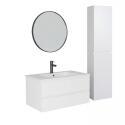 Ensemble meuble simple vasque décor chêne  80cm + vasque + robinet + miroir + colonne