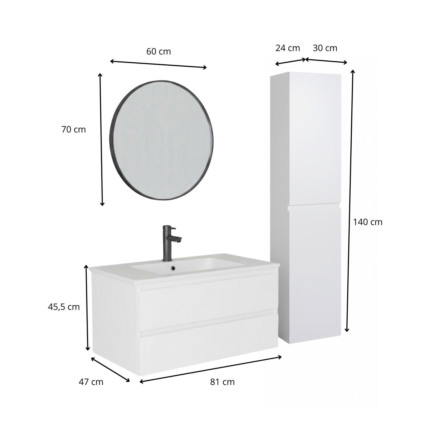 Ensemble meuble simple vasque décor chêne  80cm + vasque + robinet + miroir + colonne