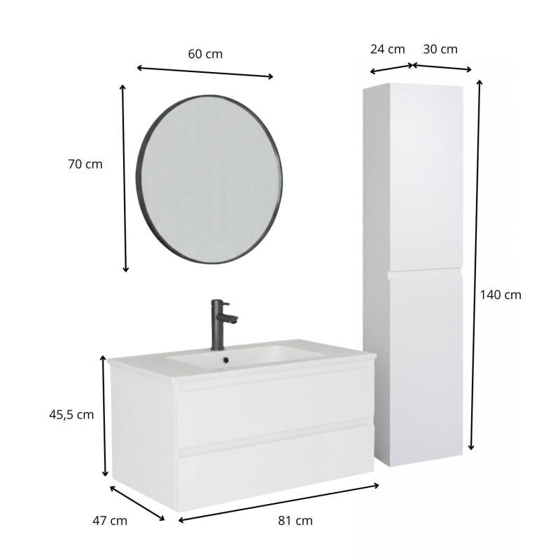 Ensemble meuble simple vasque décor chêne  80cm + vasque + robinet + miroir + colonne