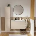 Ensemble meuble simple vasque décor chêne  80cm + vasque + robinet + miroir + colonne