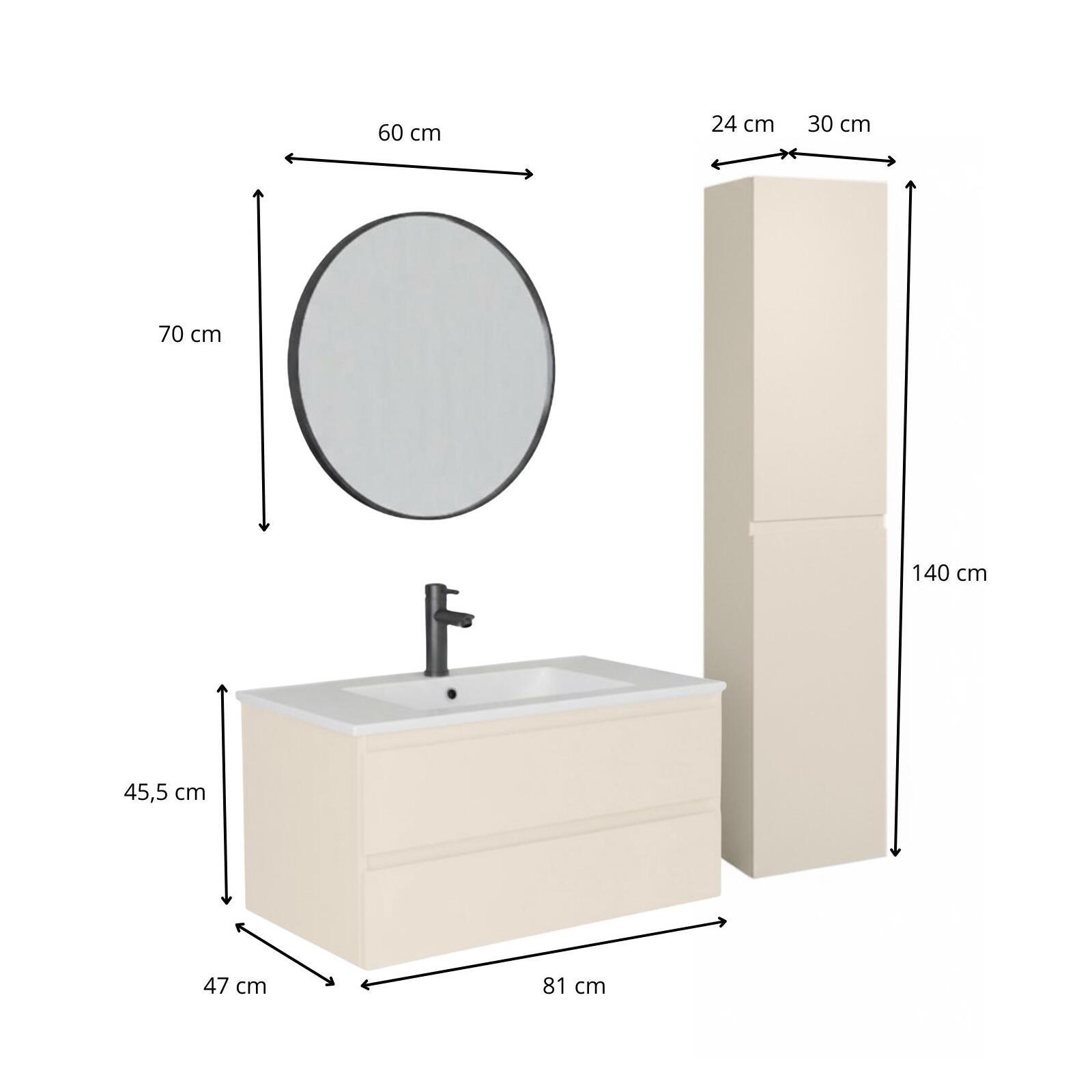Ensemble meuble simple vasque décor chêne  80cm + vasque + robinet + miroir + colonne