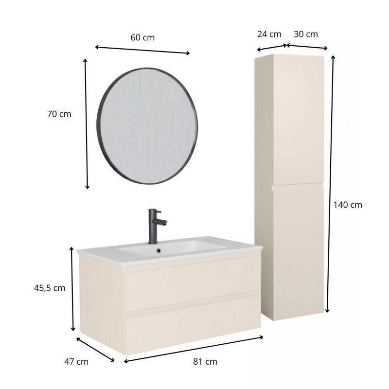Ensemble meuble simple vasque décor chêne  80cm + vasque + robinet + miroir + colonne