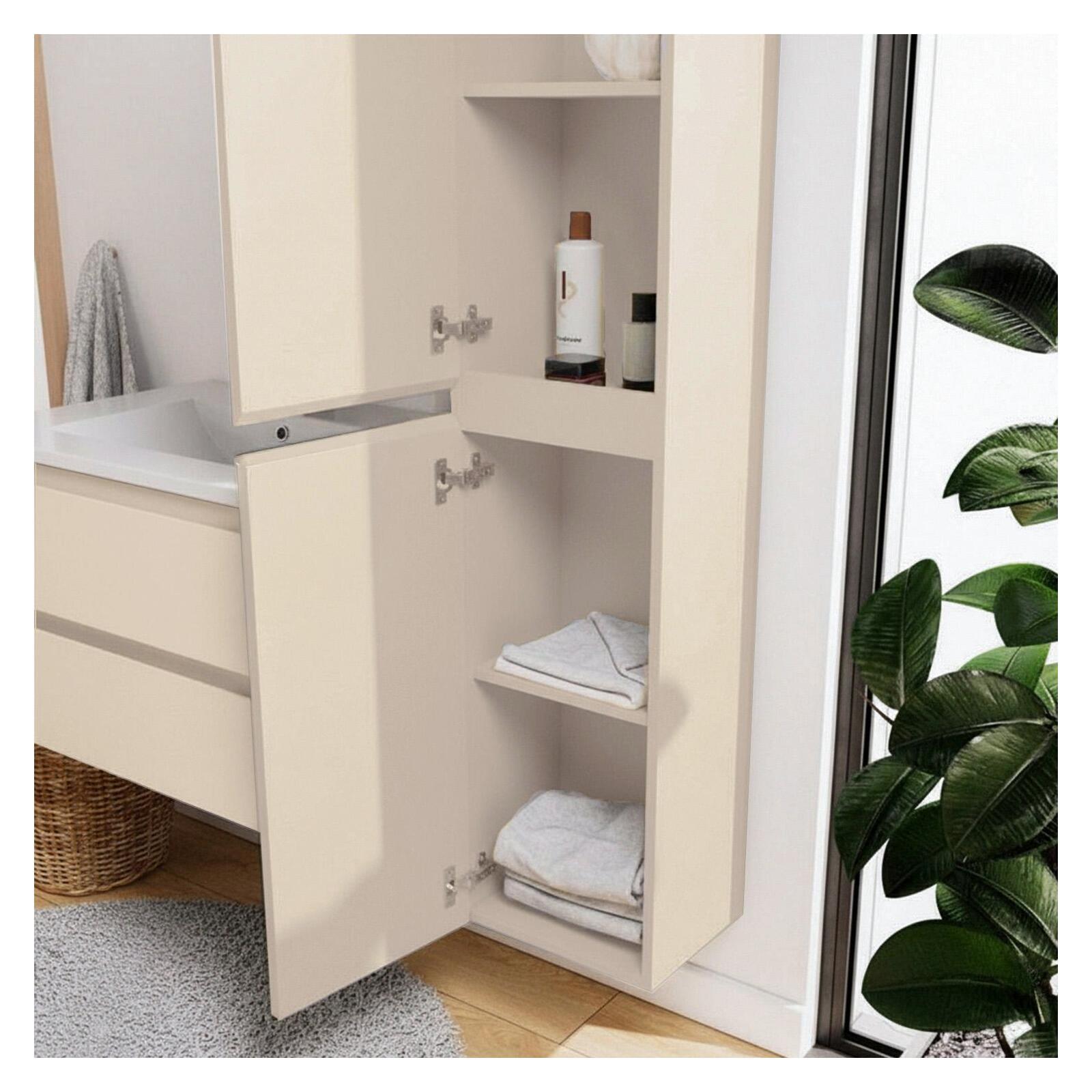 Ensemble meuble simple vasque décor chêne  80cm + vasque + robinet + miroir + colonne