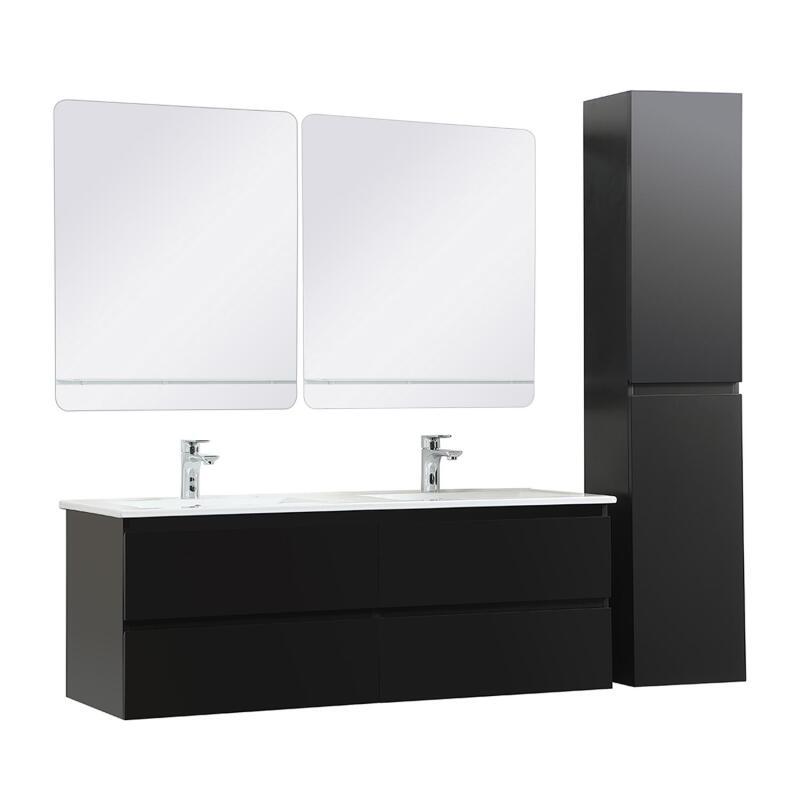 Ensemble meuble double vasque blanc  120cm + vasque + 2 miroirs + 2 robinets chromés + colonne