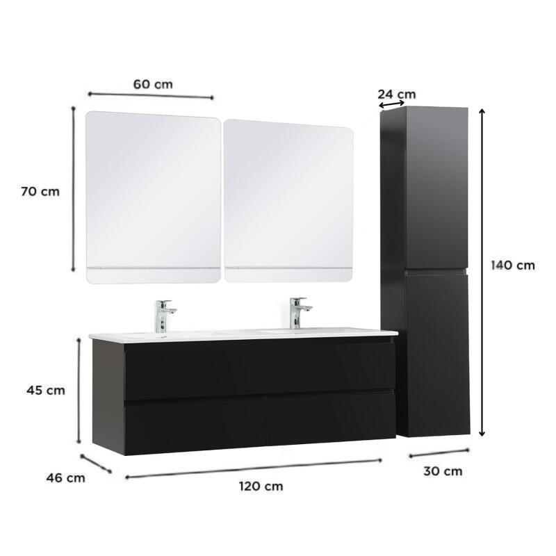 Ensemble meuble double vasque blanc  120cm + vasque + 2 miroirs + 2 robinets chromés + colonne