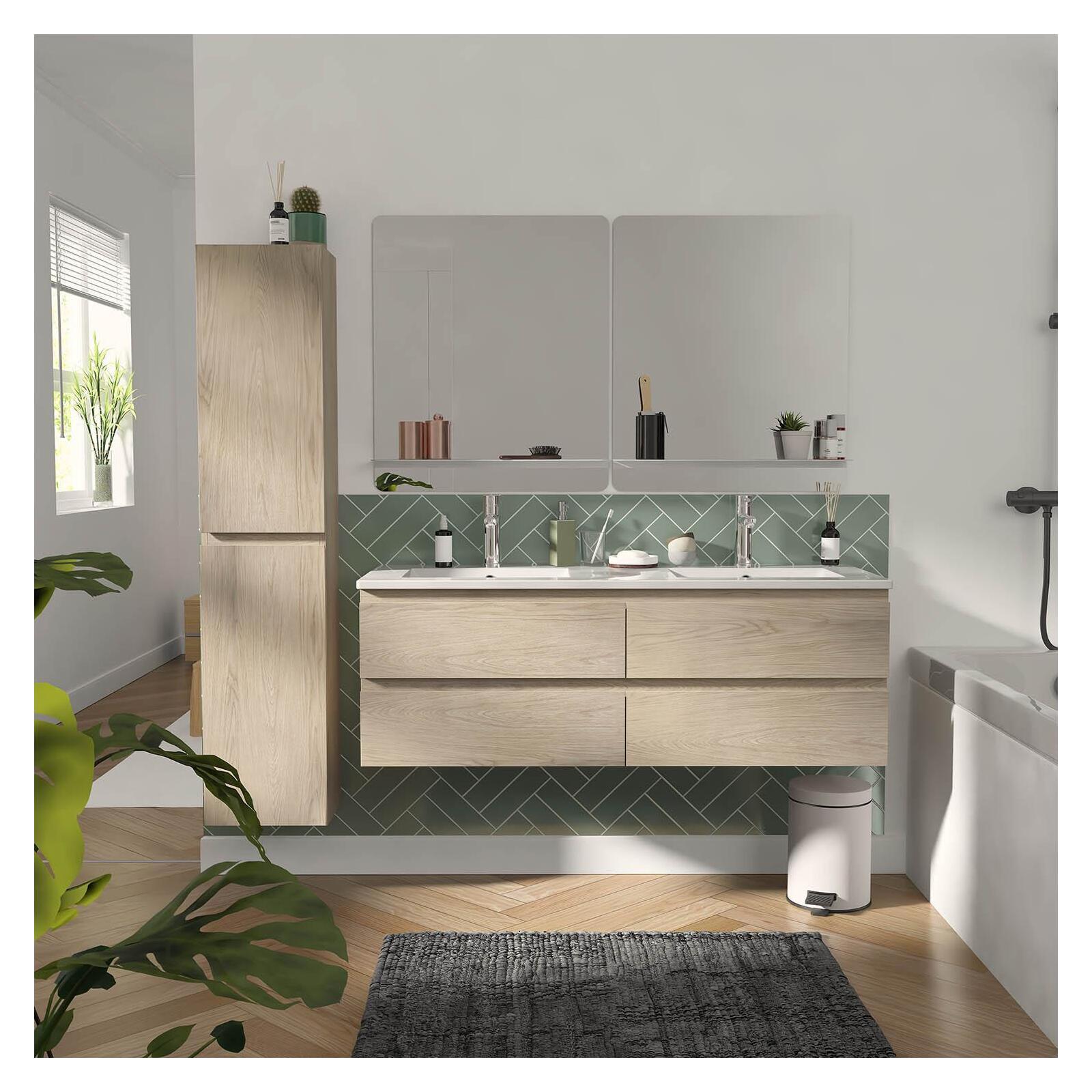 Ensemble meuble double vasque blanc  120cm + vasque + 2 miroirs + 2 robinets chromés + colonne