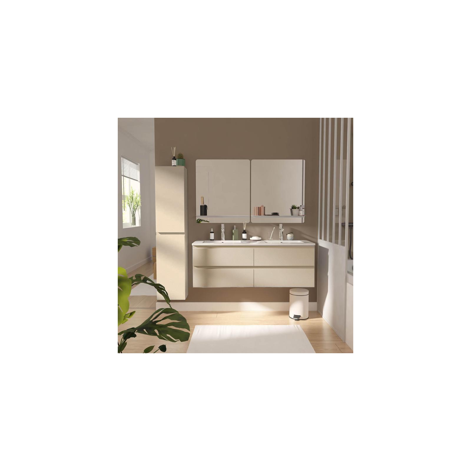 Ensemble meuble double vasque blanc  120cm + vasque + 2 miroirs + 2 robinets chromés + colonne