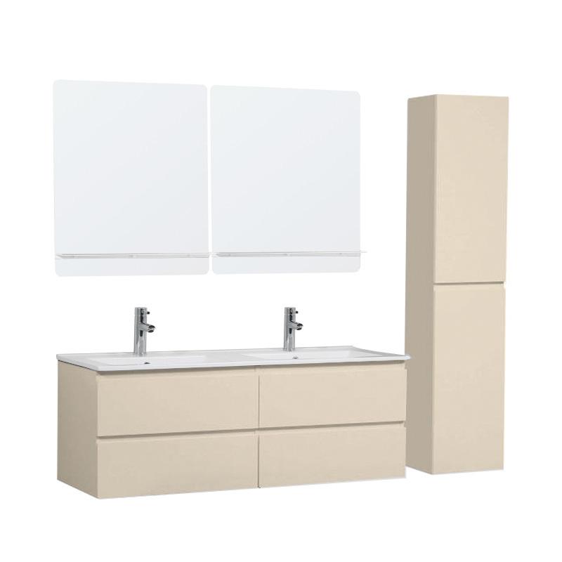 Ensemble meuble double vasque blanc  120cm + vasque + 2 miroirs + 2 robinets chromés + colonne