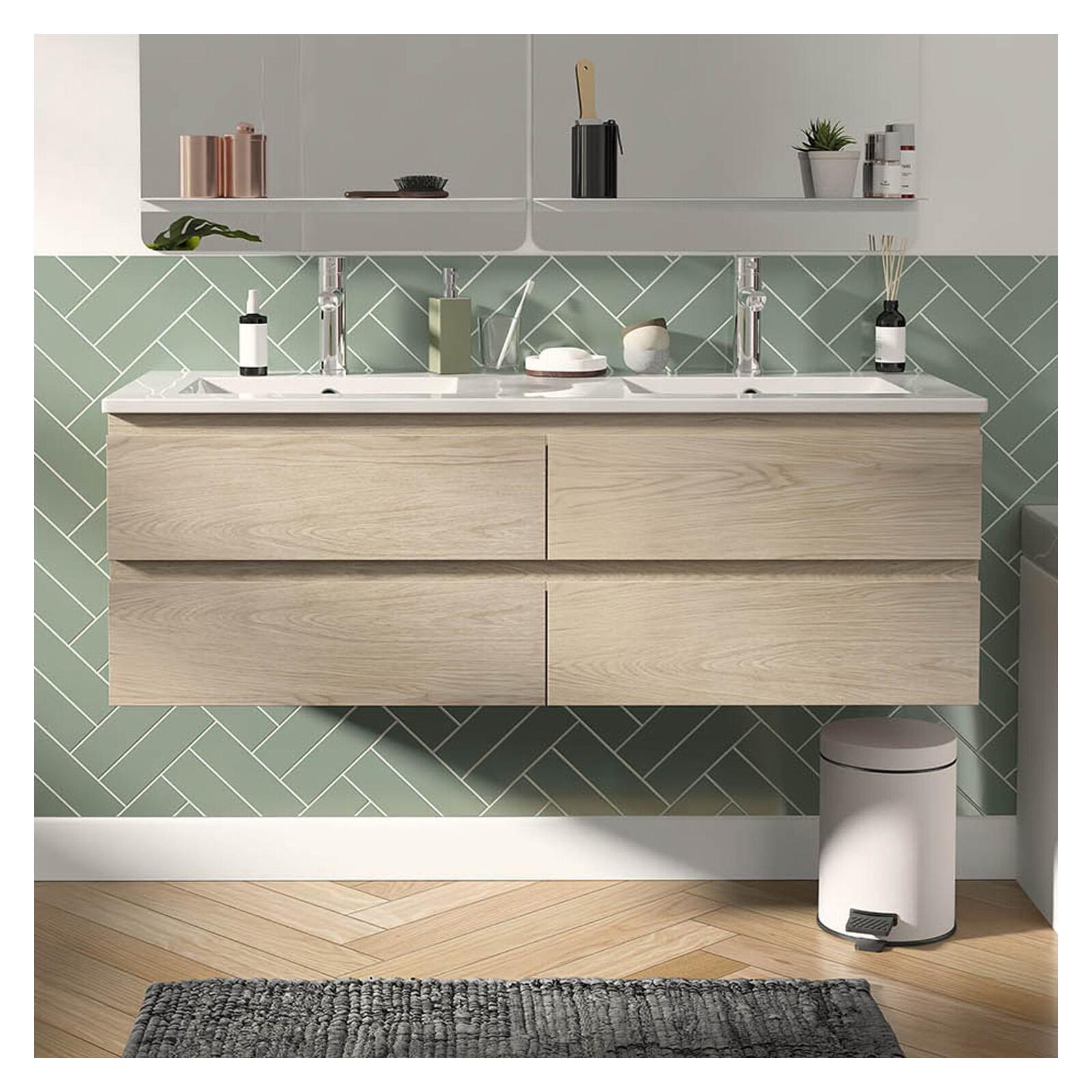 Ensemble double vasque 120cm avec plan céramique et robinets chromés