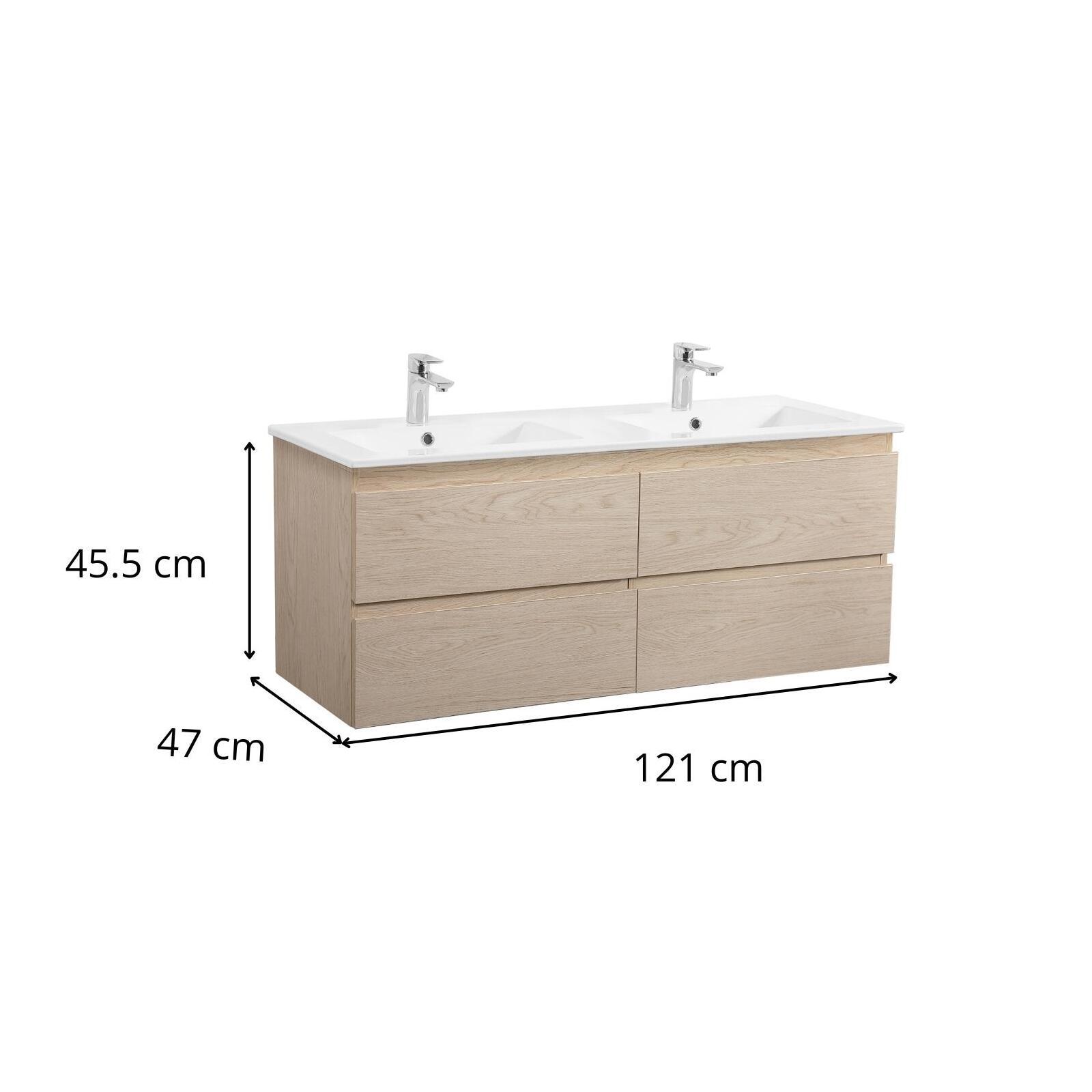 Ensemble double vasque 120cm avec plan céramique et robinets chromés