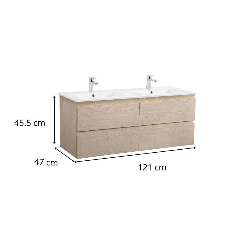 Ensemble double vasque 120cm avec plan céramique et robinets chromés