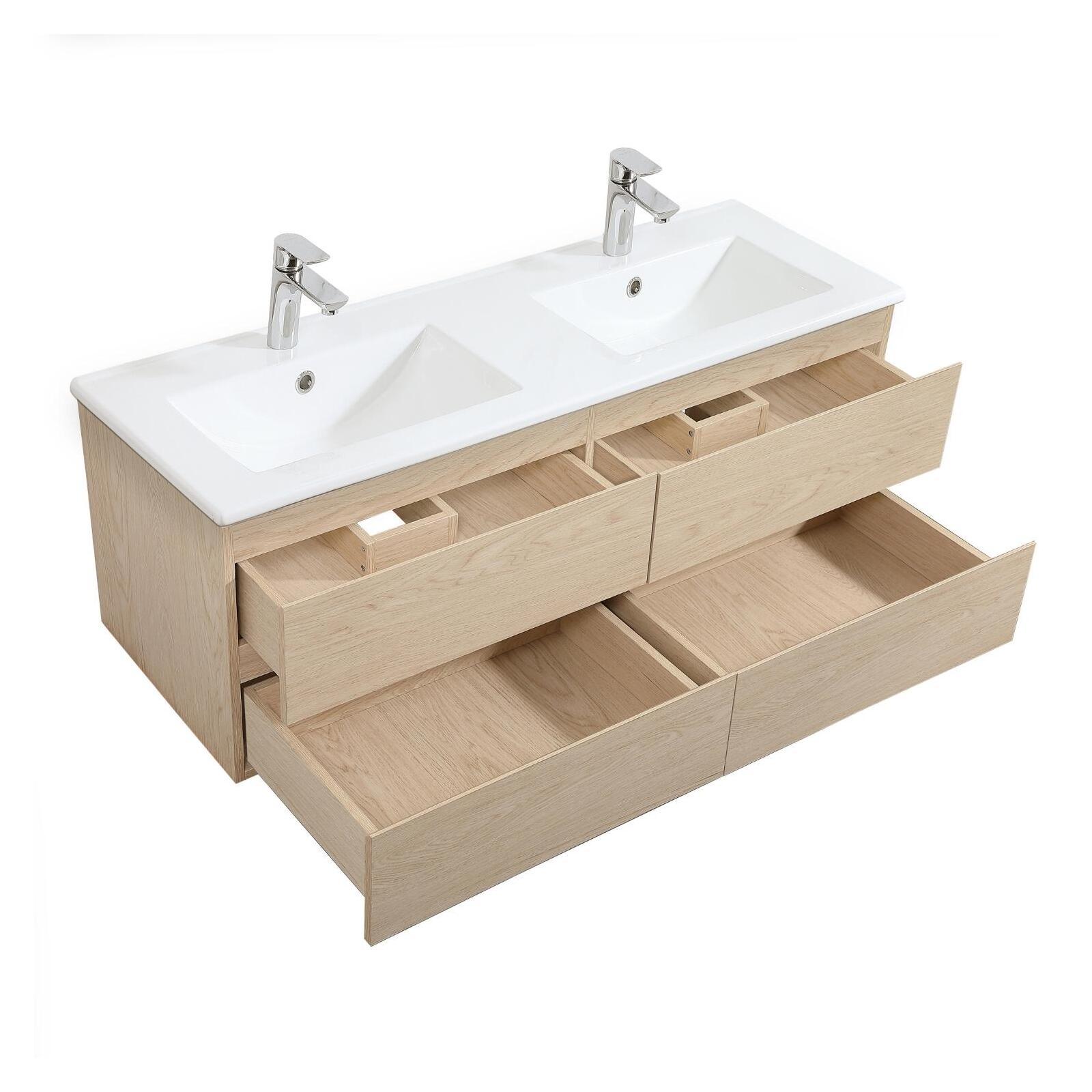 Ensemble double vasque 120cm avec plan céramique et robinets chromés