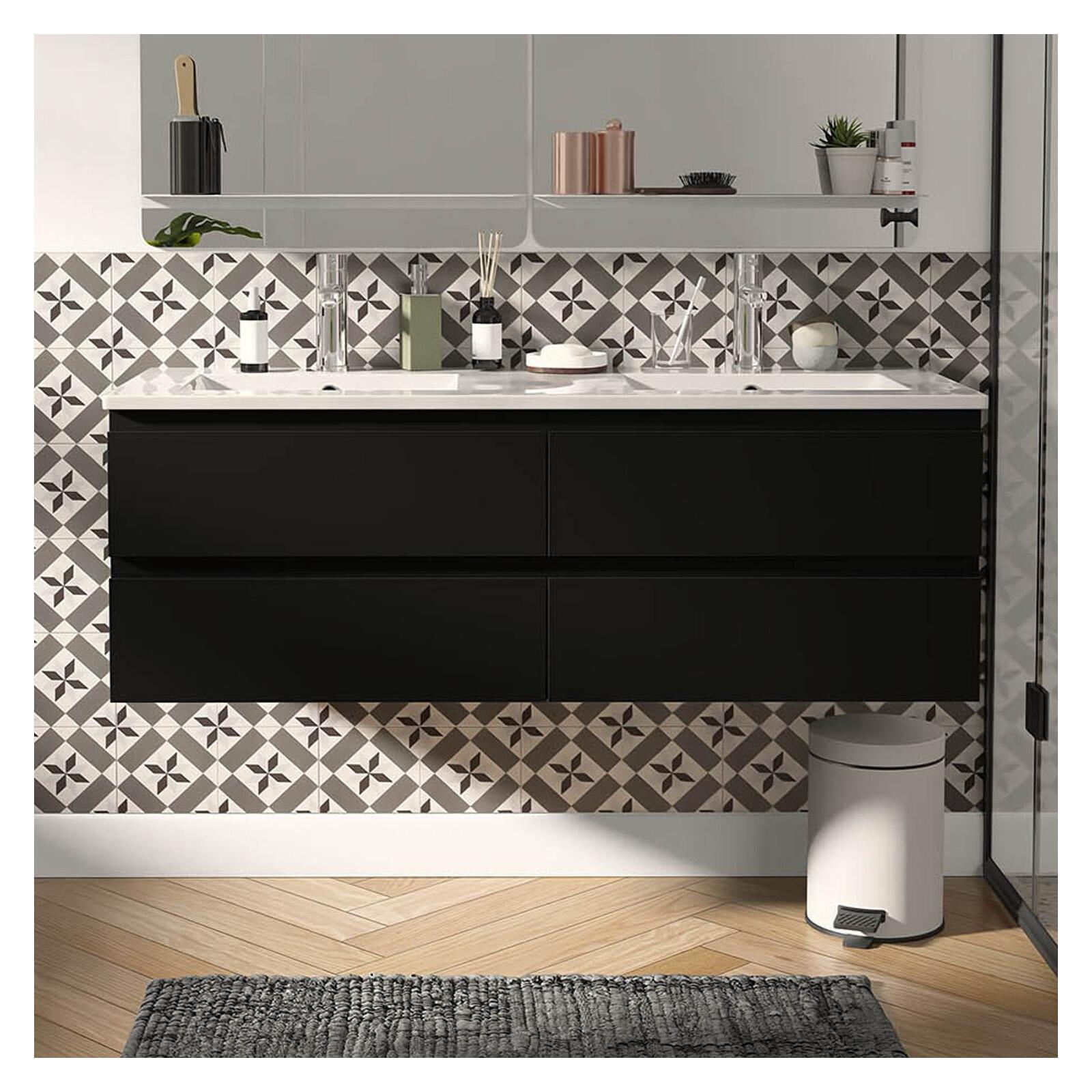 Ensemble double vasque 120cm avec plan céramique et robinets chromés