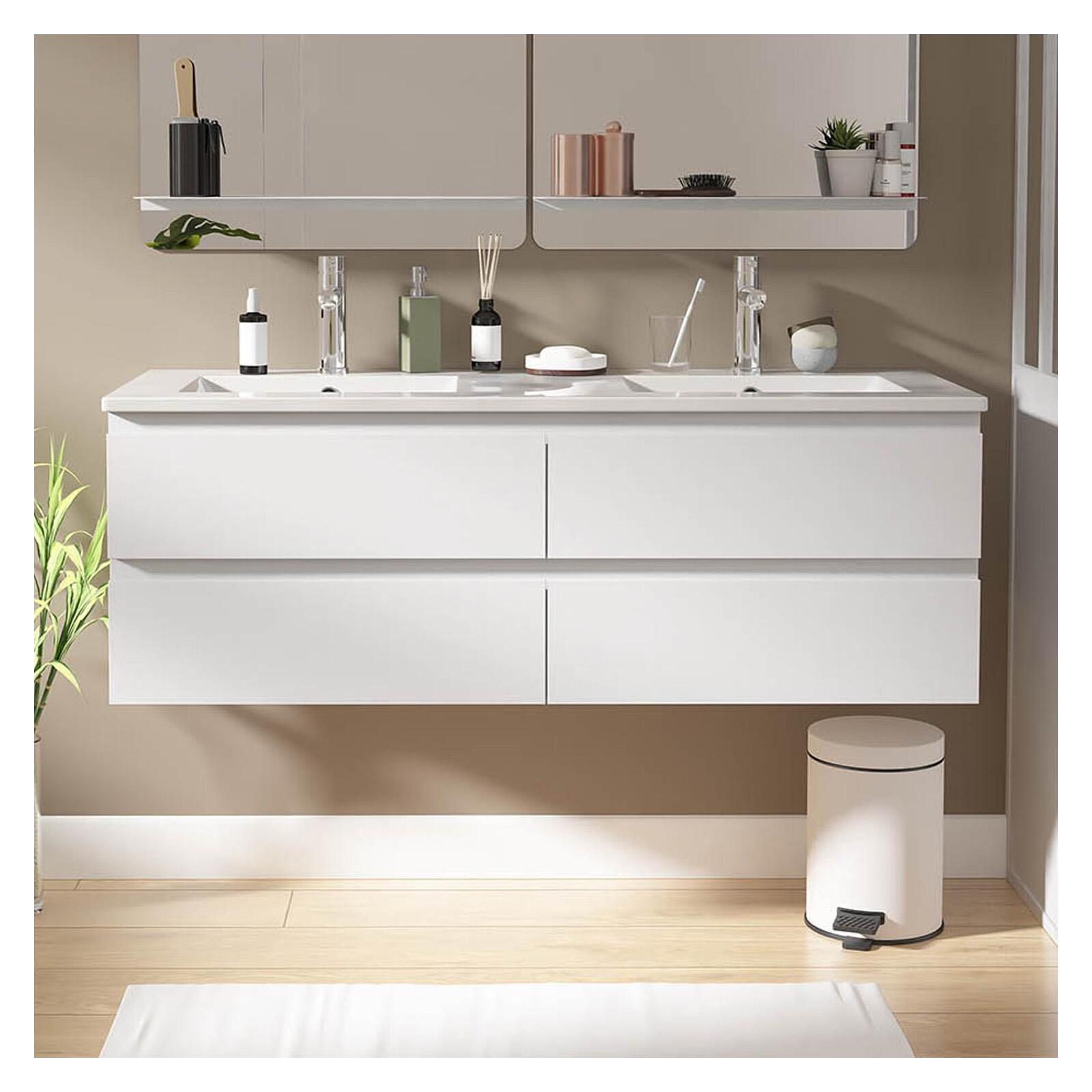 Ensemble double vasque 120cm avec plan céramique et robinets chromés