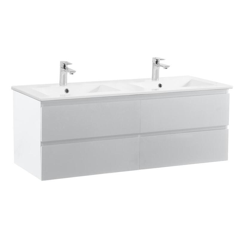 Ensemble double vasque 120cm avec plan céramique et robinets chromés