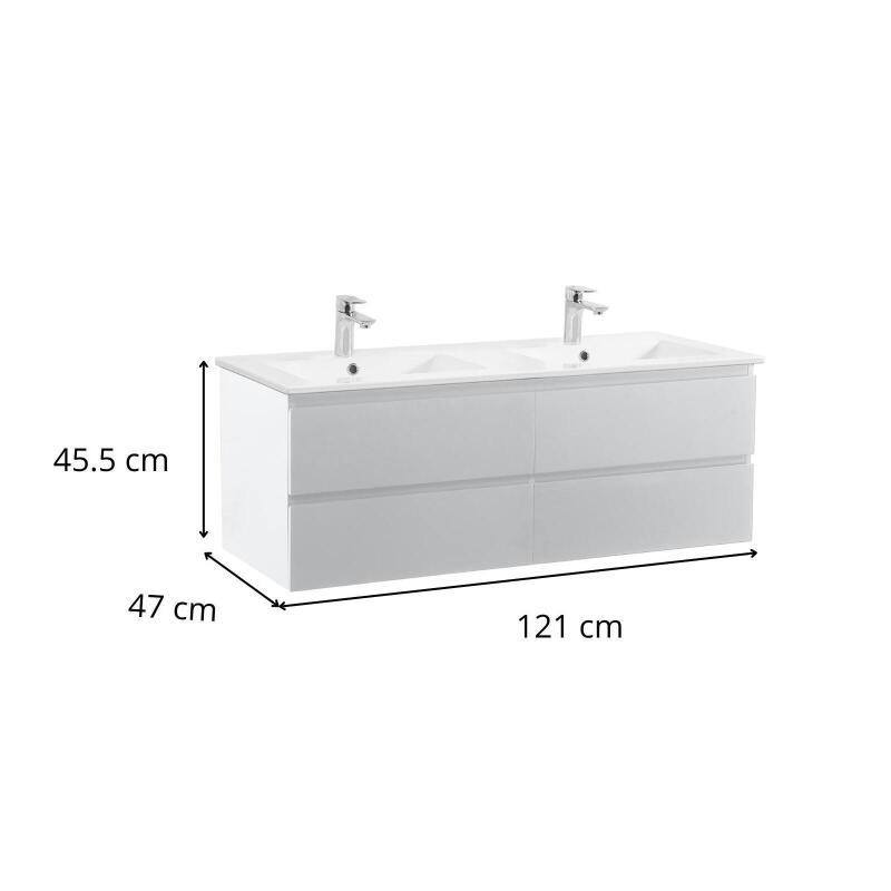 Ensemble double vasque 120cm avec plan céramique et robinets chromés