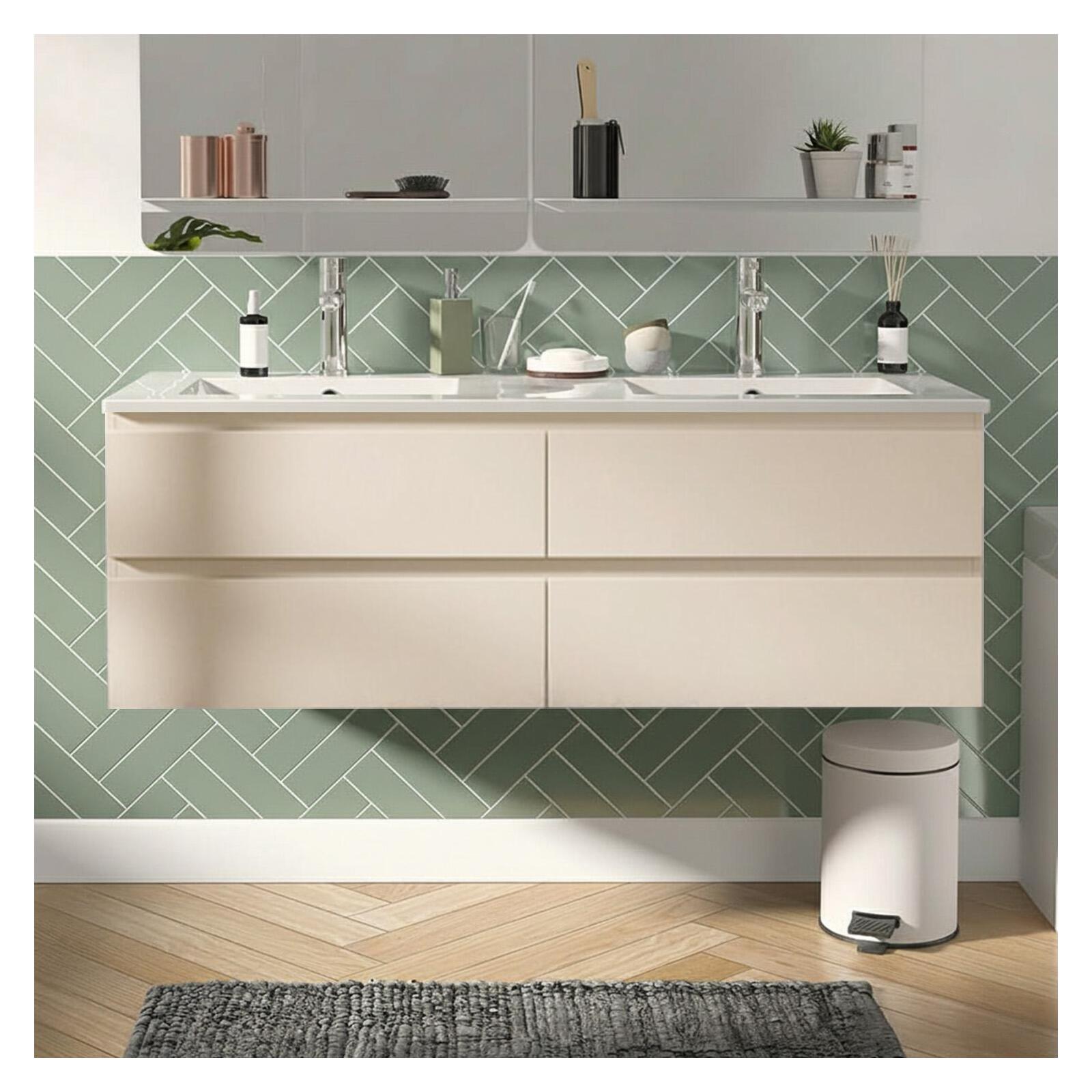 Ensemble double vasque 120cm avec plan céramique et robinets chromés