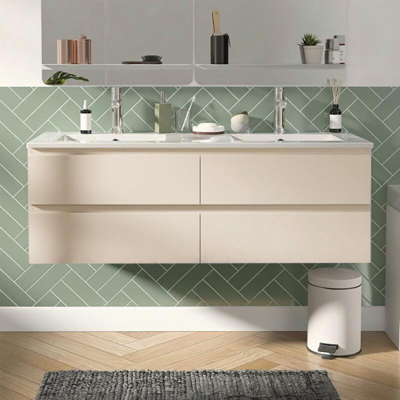 Ensemble double vasque 120cm avec plan céramique et robinets chromés