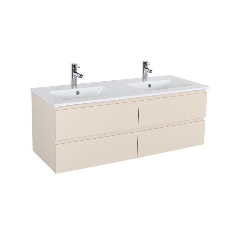 Ensemble double vasque 120cm avec plan céramique et robinets chromés