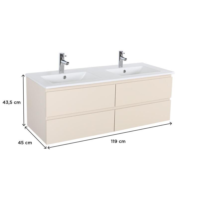 Ensemble double vasque 120cm avec plan céramique et robinets chromés