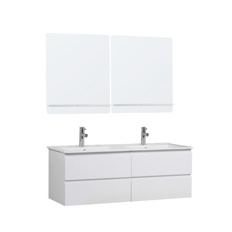Ensemble double vasque 120cm avec plan céramique, robinets chromés et miroirs